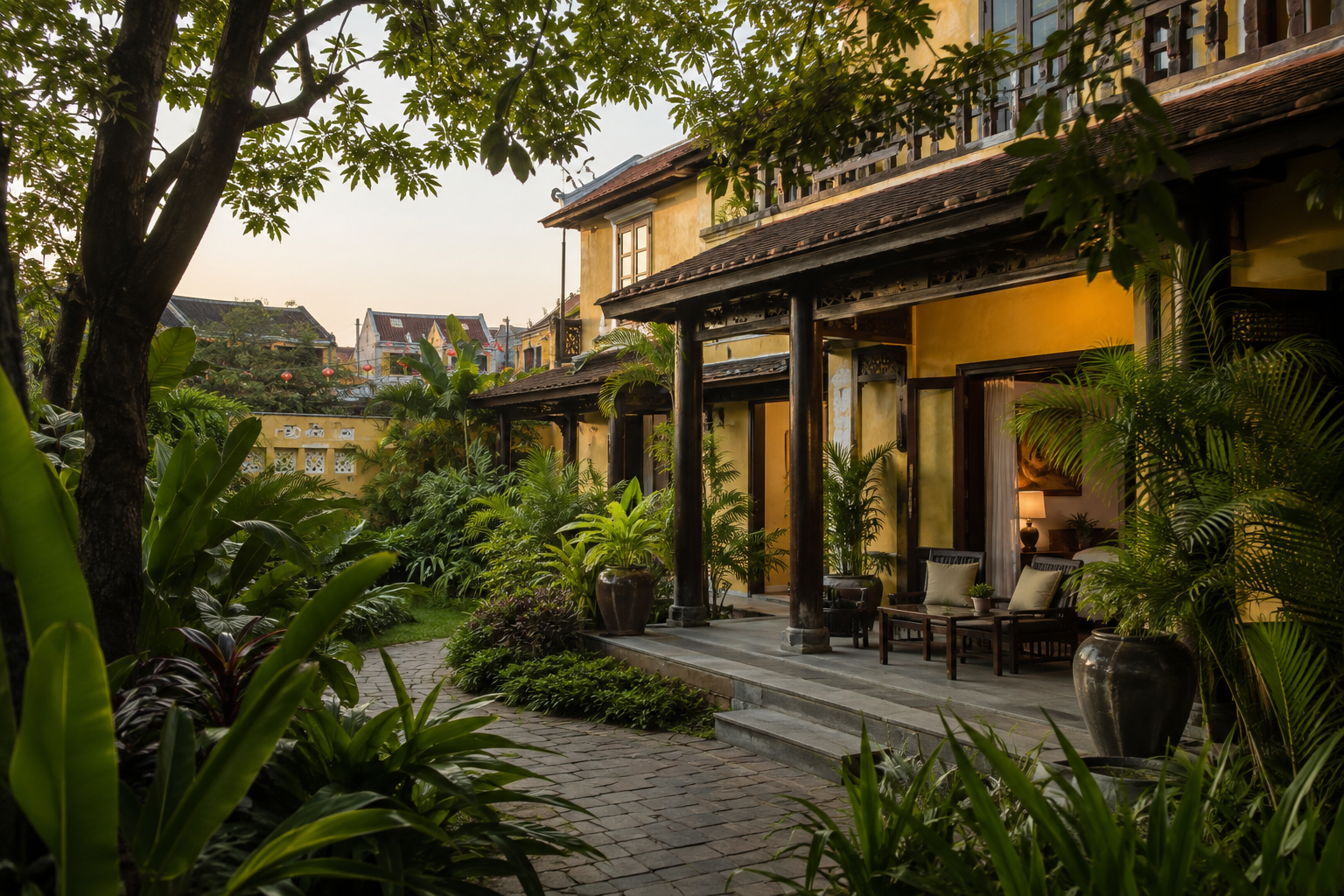 Villa Hội An gần phố cổ với kiến trúc địa phương và sân vườn